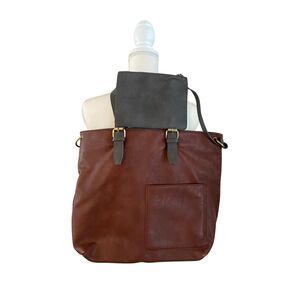Shiraleah Chicago Tote Bag Purse Brown w/ Charcoal Trim Shoulder Strap 19”